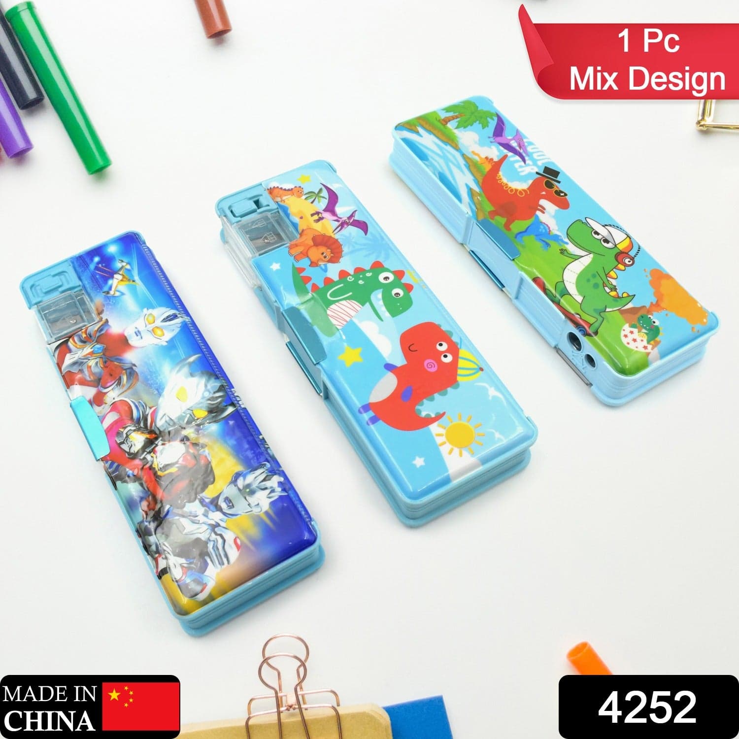 Plastic Multipurpose Compass Box Of Double Deck Pencil Case With 2 Compartments & Cartoon Organizer (1 Pc thumbnail 2