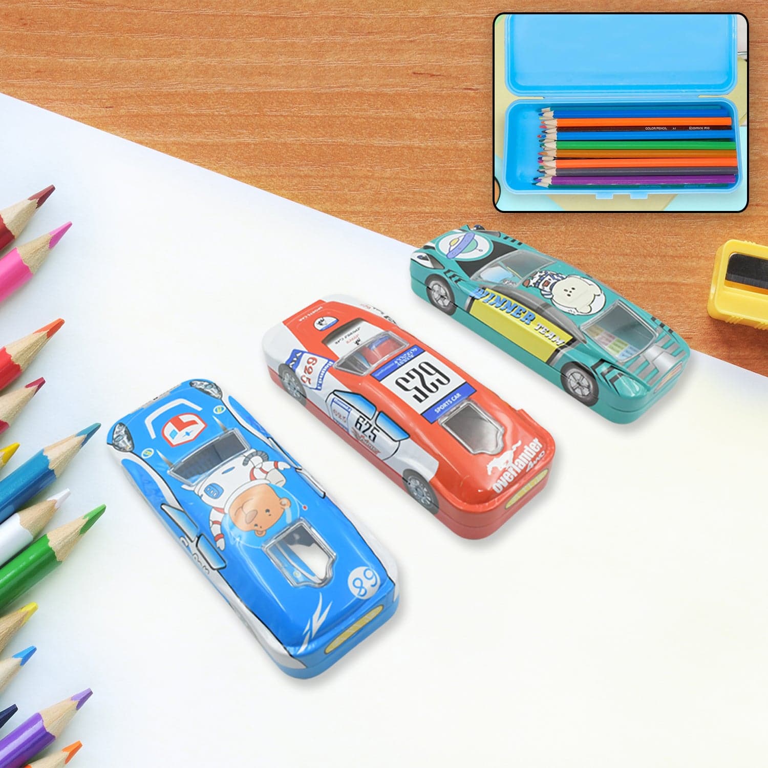 Car-Shaped Metal Compass Box (1 Pc): Pencil Case for Kids, Stationery thumbnail 6