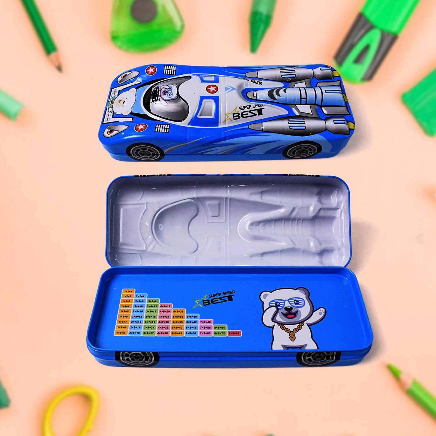 Car Shape Metal Compass Box, Pencil Case for Kids Stationery Compass Box thumbnail 1