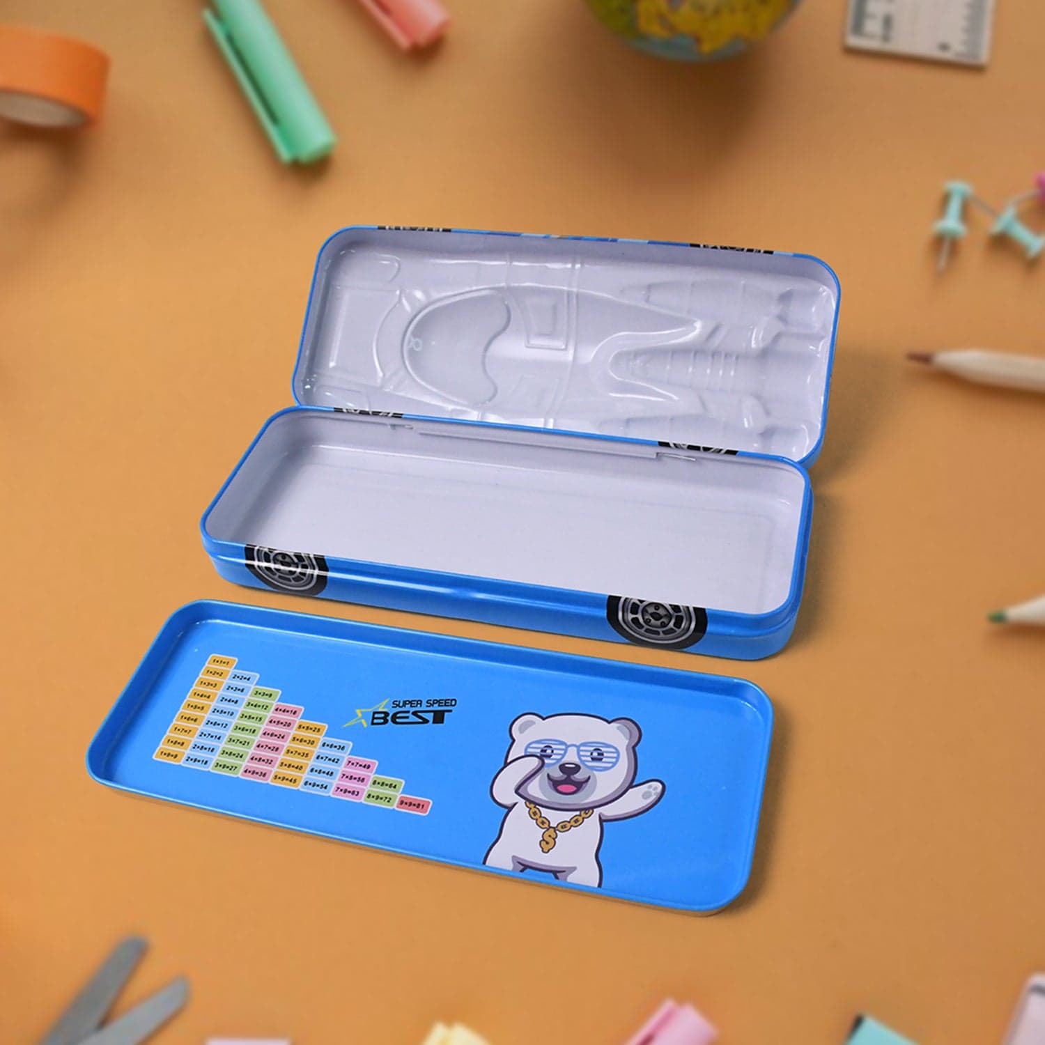 Car Shape Metal Compass Box, Pencil Case for Kids Stationery Compass Box thumbnail 4