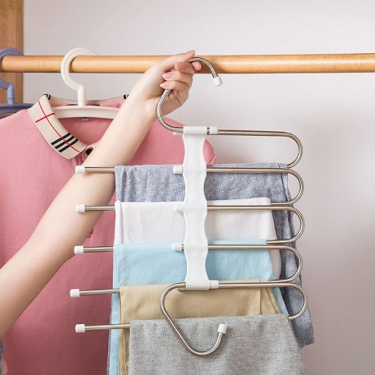 5 in 1 Stainless Steel Foldable Hangers for Clothes Hanging thumbnail 7