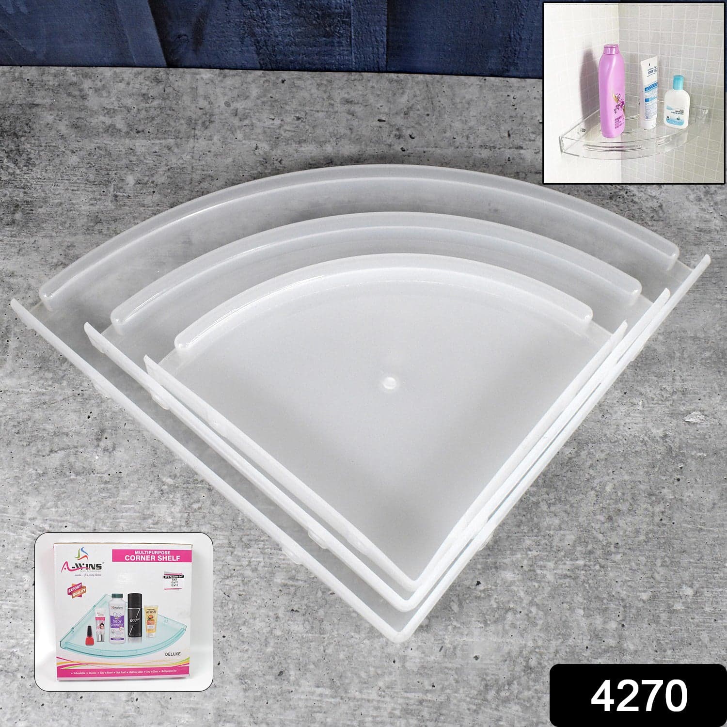 Bathroom Plastic Corner Shelf Rack Set for Wall Number of Shelves (3 Pcs Set) thumbnail 2