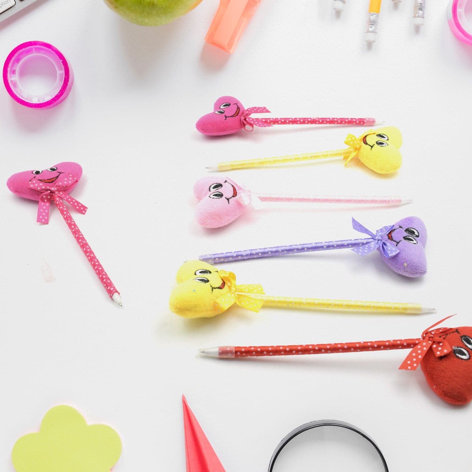 Cute Cartoon Shape & Heart Design Facy Writting Pen Attached Rattle | Ball Pen Smooth Writing For Wedding thumbnail 4