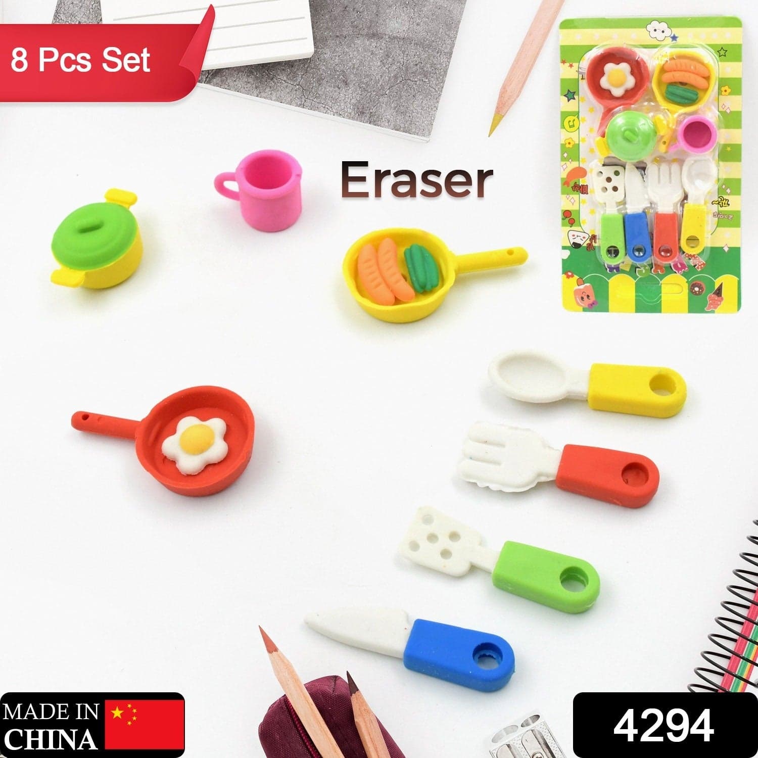 Fancy & Stylish Mini Erasers for Kids (8 Pc Set) - Fun Designs, Party Favors thumbnail 2