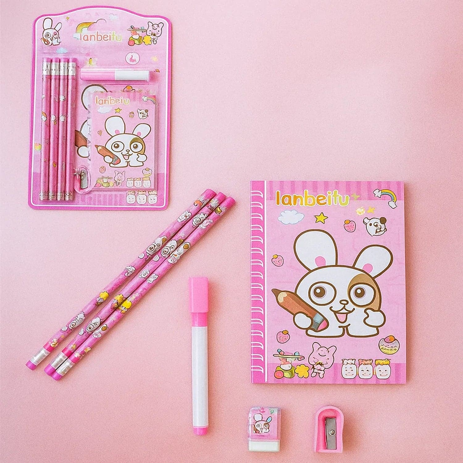 Kids' Stationery Kit: Wooden Pencils, Sharpener, Eraser, Diary (8 Pc Set) thumbnail 1