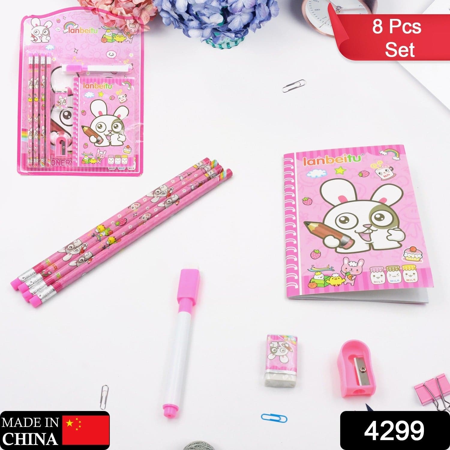 Kids' Stationery Kit: Wooden Pencils, Sharpener, Eraser, Diary (8 Pc Set) thumbnail 2