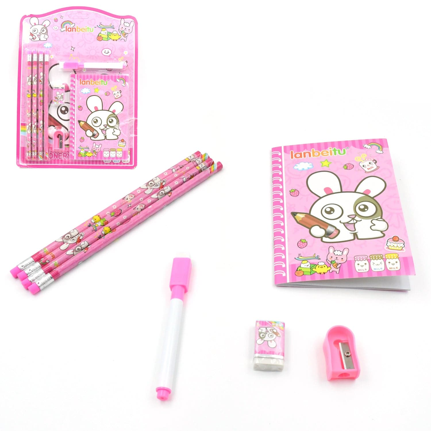 Kids' Stationery Kit: Wooden Pencils, Sharpener, Eraser, Diary (8 Pc Set) thumbnail 3