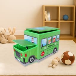 Foldable Bus Shape Toy Box Storage With Lid For Storage Of Toys Basket Useful As Toy Organizer Mountable Racks Surface Multipurpose Basket For Kids Wardrobe Cabinet Wood With Cloth Cover For Home Decor Books