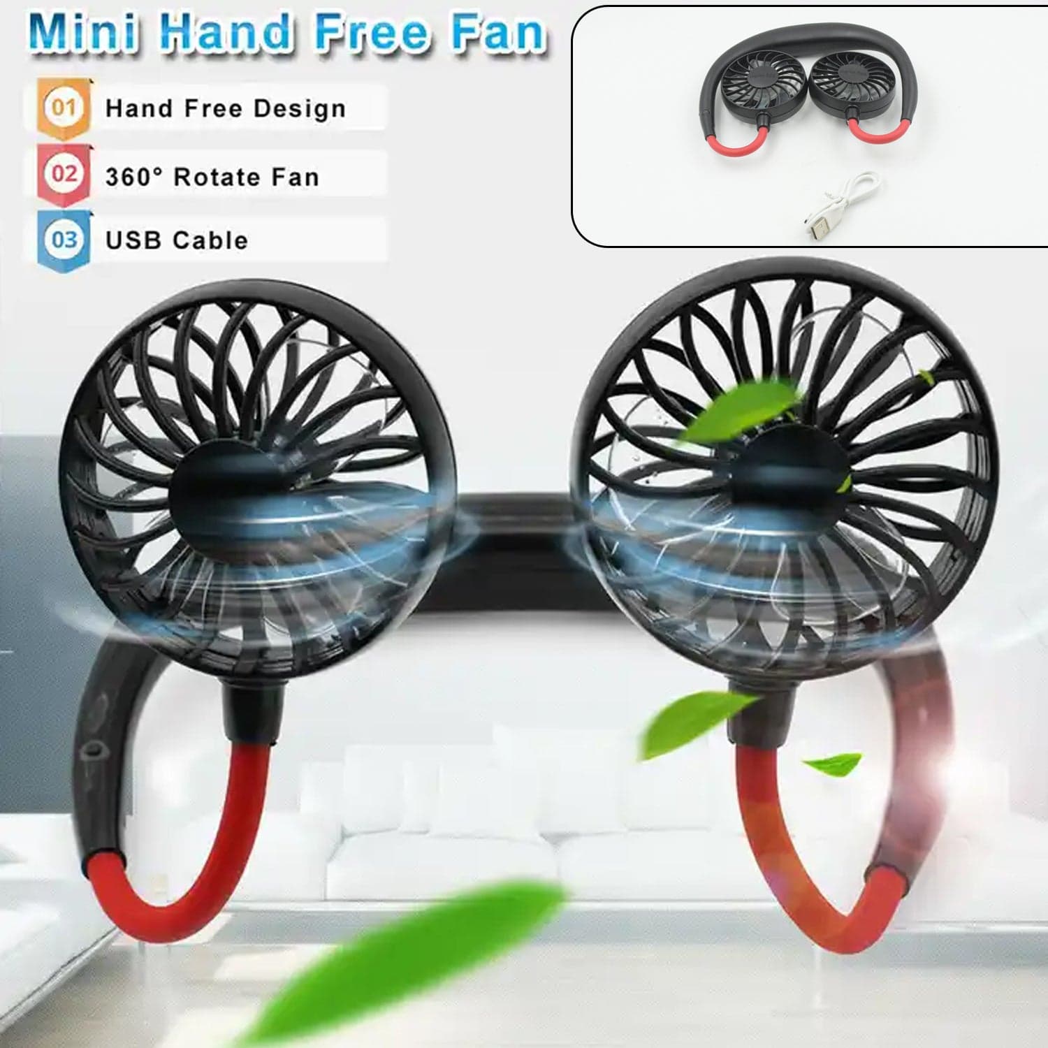 Hand Free Personal Fan - Portable Usb Battery Rechargeable Mini Fan - Headphone Design Wearable Neckband Fan Necklance Fan Cooler Fan For Home thumbnail 7
