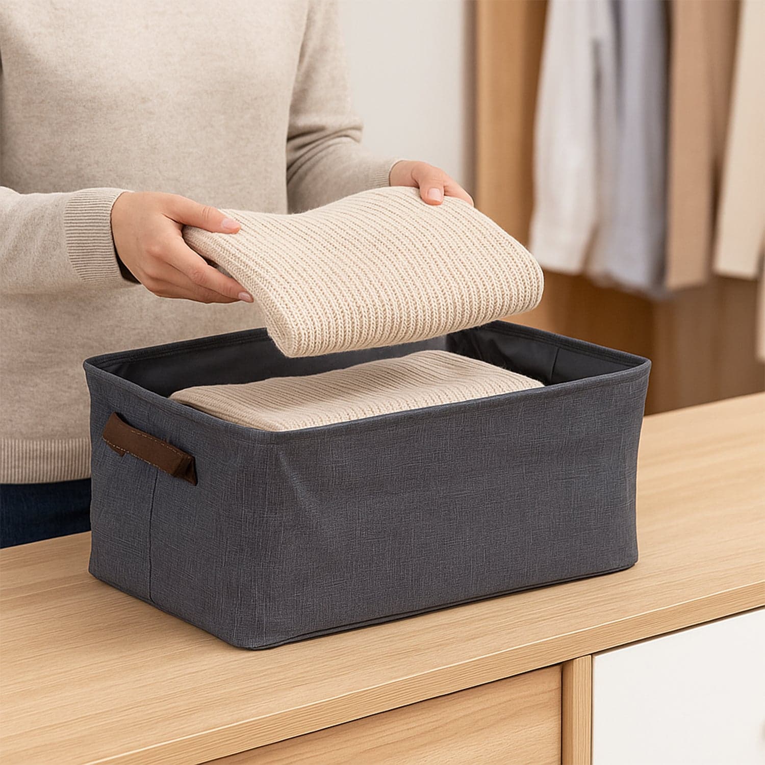 Foldable Cloth Storage Organizer Bag With Handles (Approx 46x27Cm\1Pc) thumbnail 3