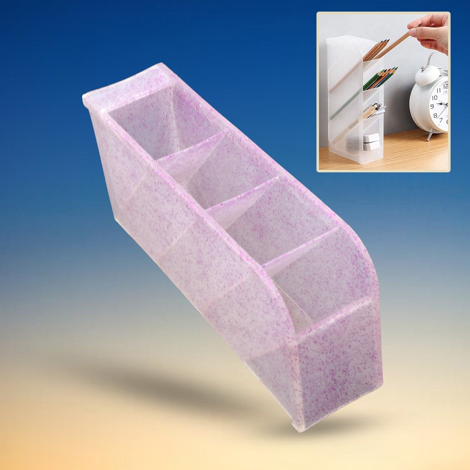 Plastic 4 Compartment Office Desktop Storage Box, Pen Pencil Stand/Holder Stationary Organizer, Plastic Desktop Stationary Organizer For School ID-4334 thumbnail 3
