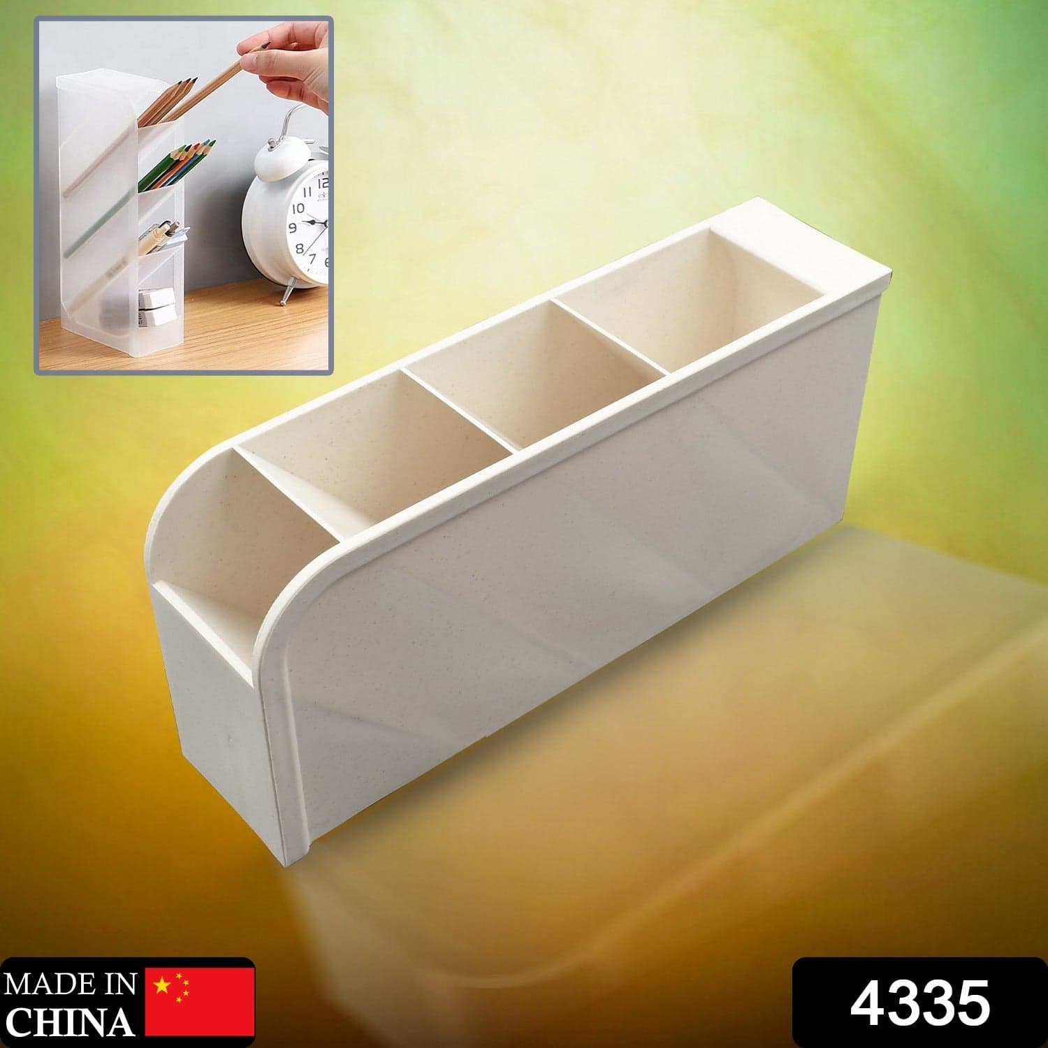Plastic 4 Compartment Office Desktop Storage Box, Pen Pencil Stand/Holder Stationary Organizer, Plastic Desktop Stationary Organizer For School ID-4335 thumbnail 2