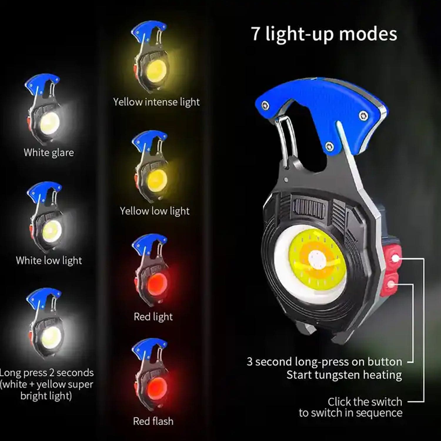 Keychain Led Flashlight Rechargeable Multi Function 6 Lighting Modes Pocket Key Chain Flash Light Usb For Outdoor Camping thumbnail 3