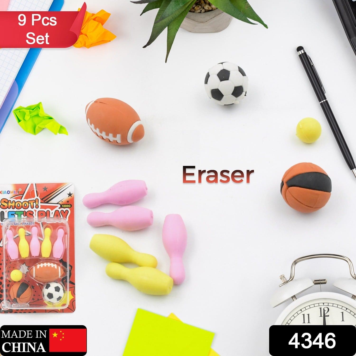 Mini Eraser Set for Kids (9 Pieces) - Fun Designs, Party Favors, School Prizes thumbnail 2