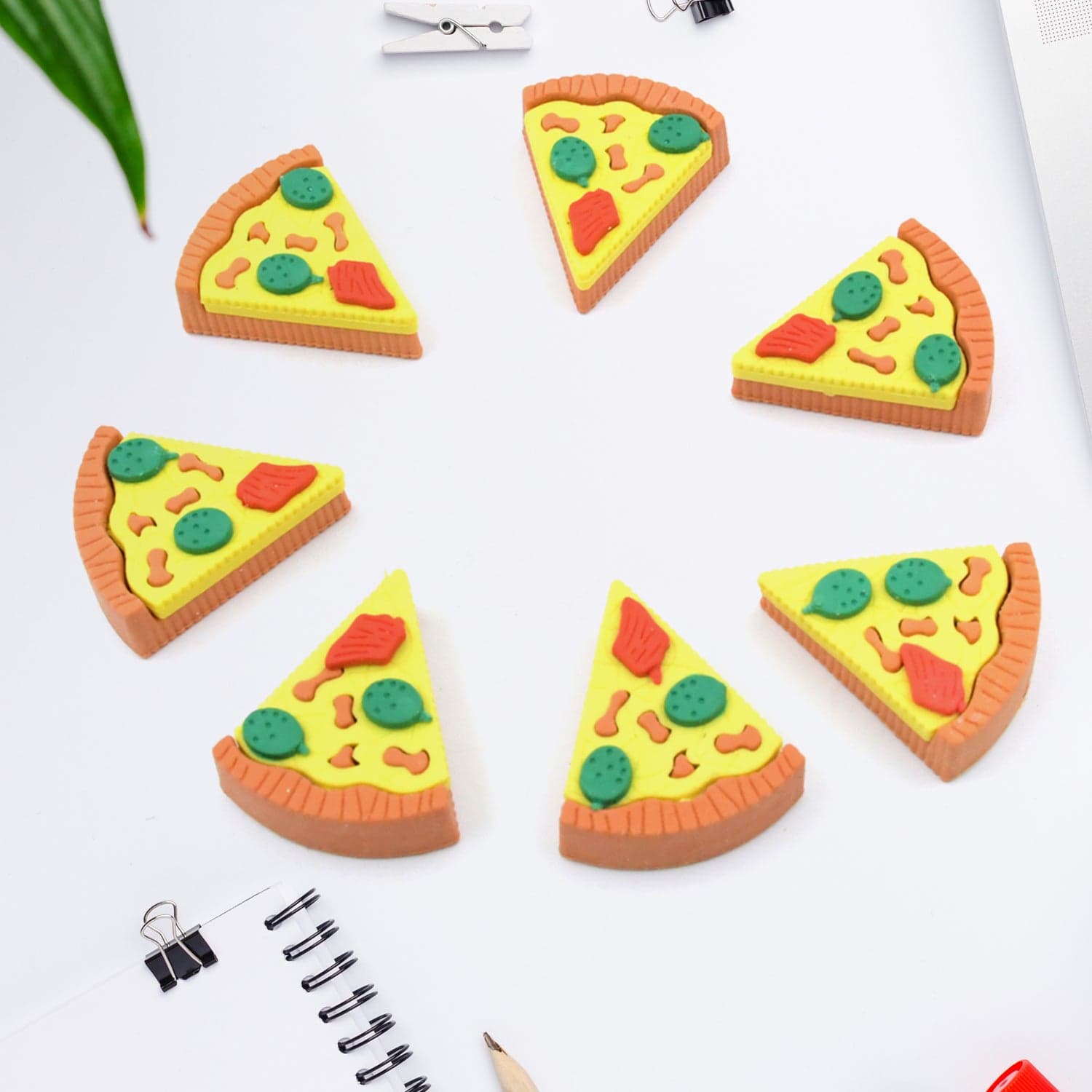 3D Pizza Slices Eraser Set of Fancy & Colorful Stationery for Kids & Gifts (7 slice) thumbnail 3