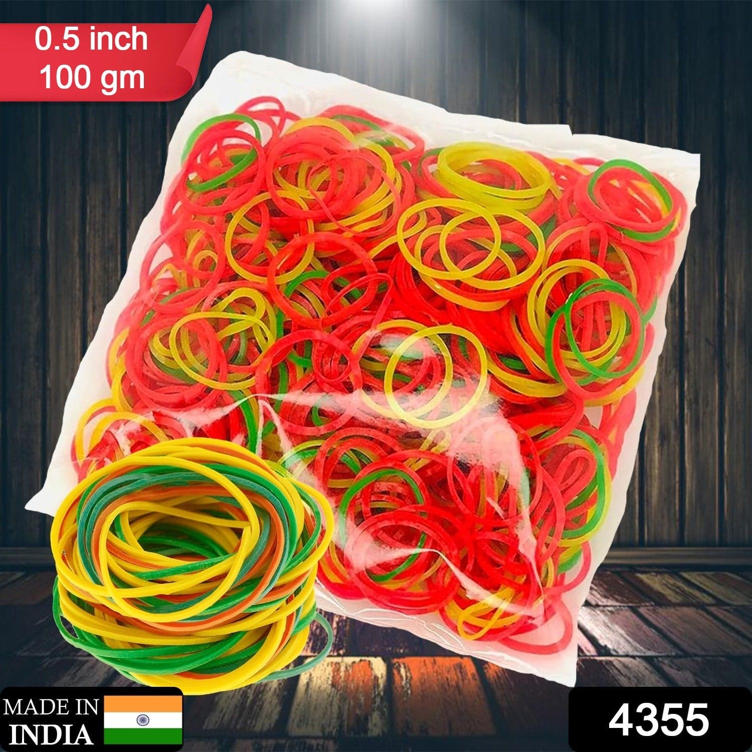 Multicolor Rubber Bands (Elastic & Reusable, Office & Home / 0.5 Inch 100Gm), Hair Accessories thumbnail 2