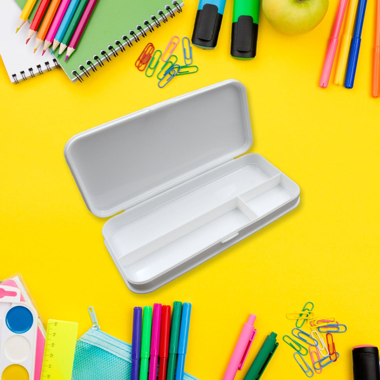 Multipurpose White Compass Pencil Box | 3-Compartment School Case | Ideal Birthday Gift for Kids thumbnail 1