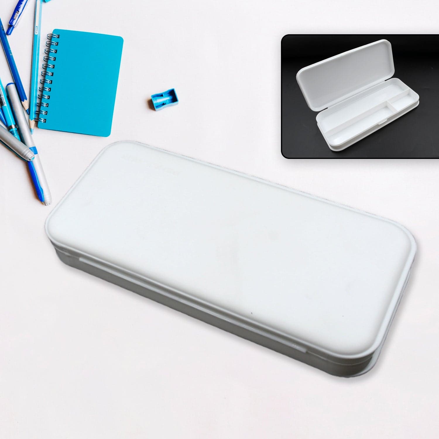 Multipurpose White Compass Pencil Box | 3-Compartment School Case | Ideal Birthday Gift for Kids thumbnail 3