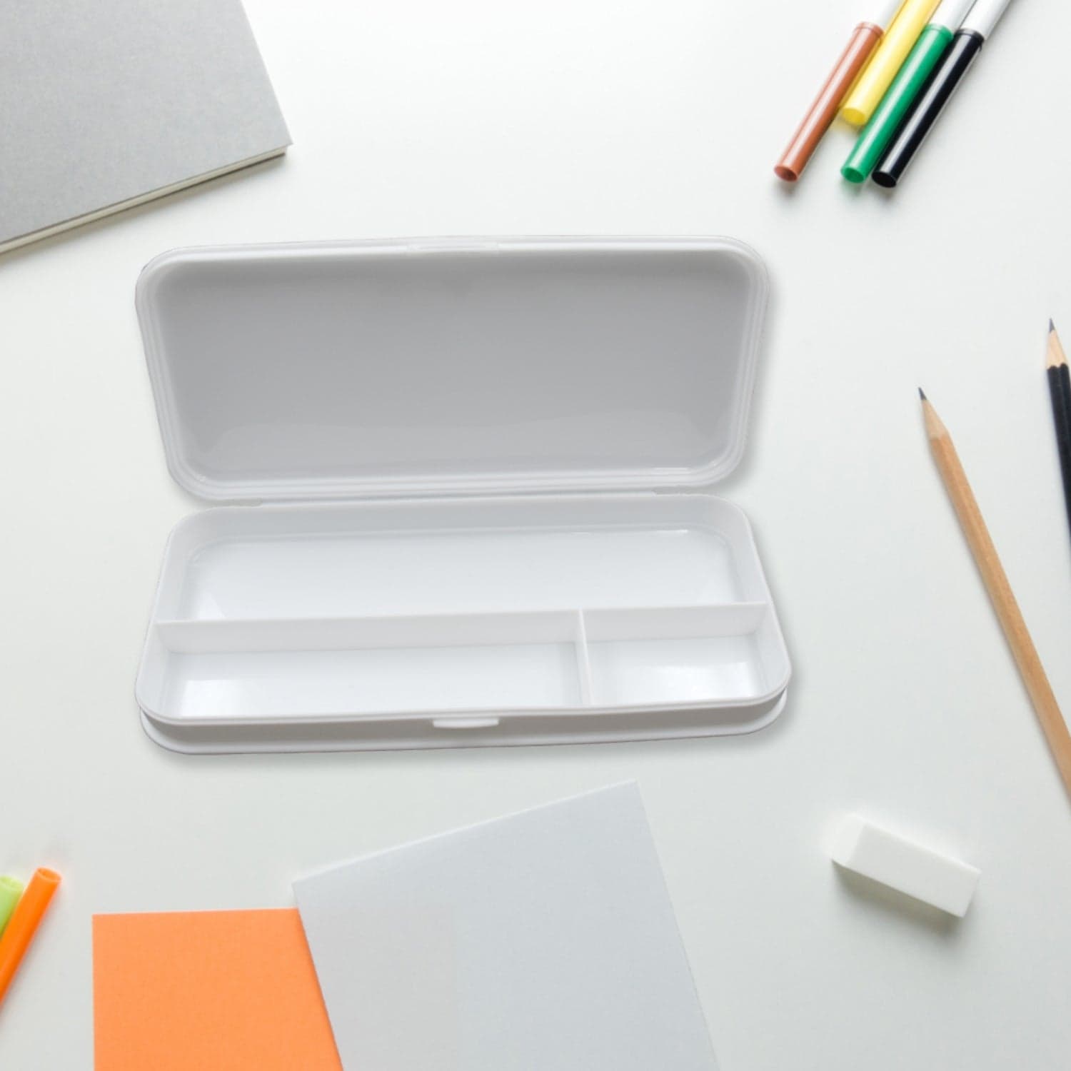 Multipurpose White Compass Pencil Box | 3-Compartment School Case | Ideal Birthday Gift for Kids thumbnail 5