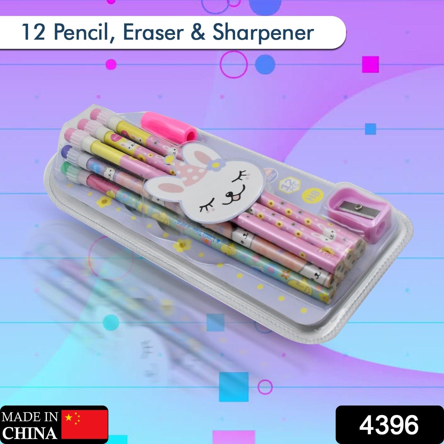 Cute Rabbit Bear Drawing Graphite Writing Pencil Set With Pencil Sharpener & Eraser thumbnail 2