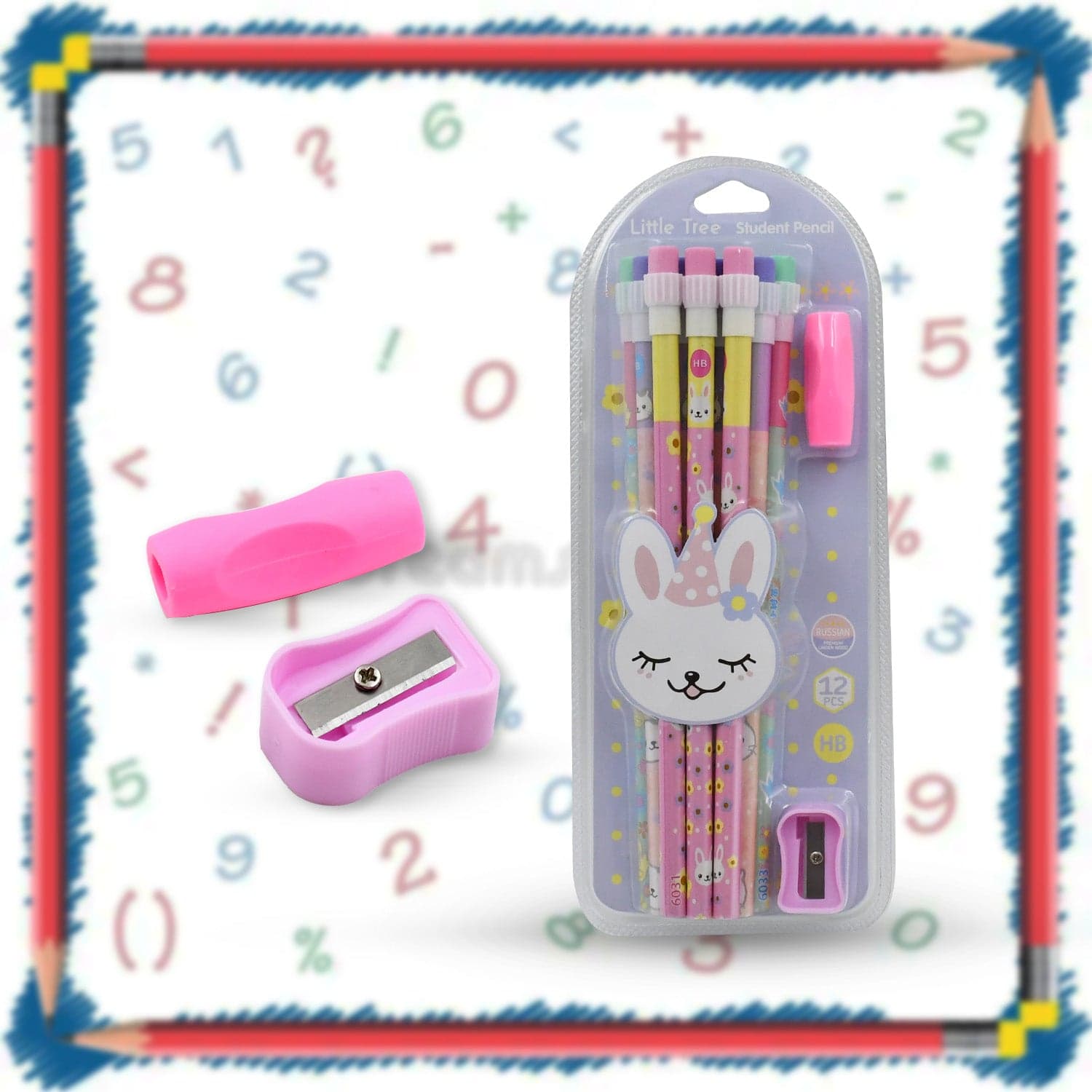 Cute Rabbit Bear Drawing Graphite Writing Pencil Set With Pencil Sharpener & Eraser thumbnail 5
