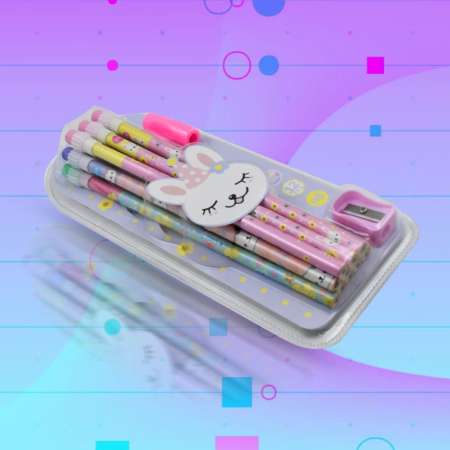 Cute Rabbit Bear Drawing Graphite Writing Pencil Set With Pencil Sharpener & Eraser thumbnail 6
