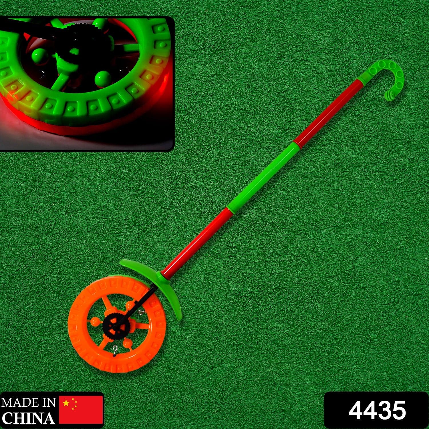 Plastic Single Wheel Push Run toy with handle and two lights on wheel. push toy for Kids. thumbnail 2