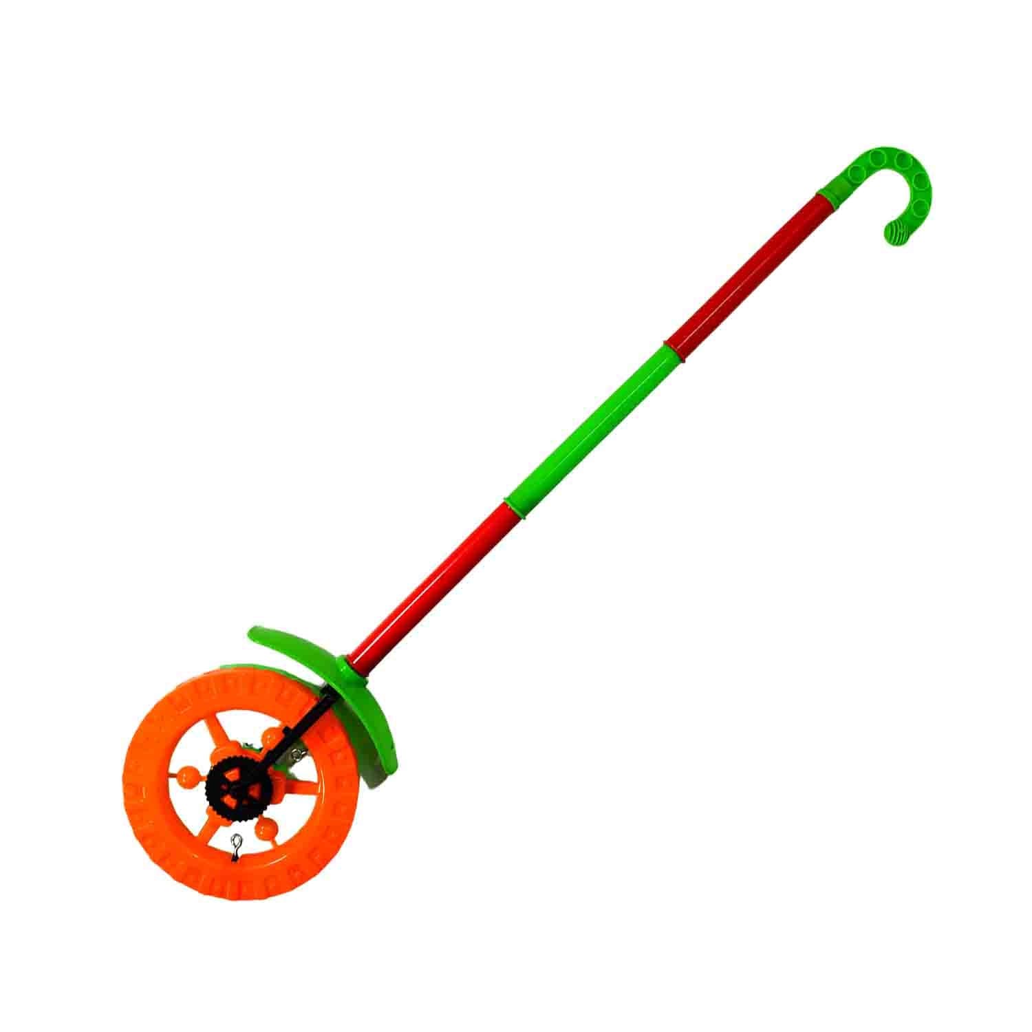 Plastic Single Wheel Push Run toy with handle and two lights on wheel. push toy for Kids. thumbnail 4