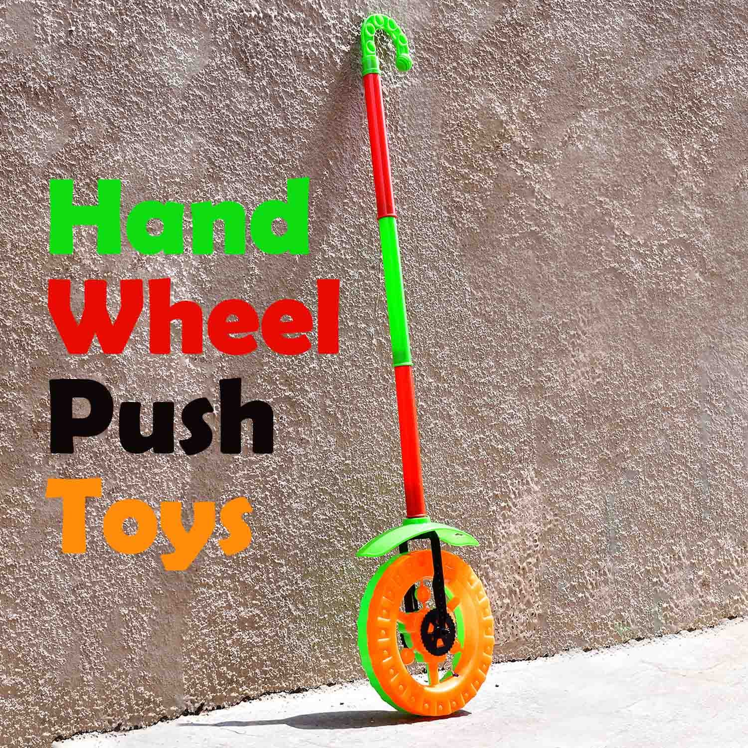 Plastic Single Wheel Push Run toy with handle and two lights on wheel. push toy for Kids. thumbnail 5