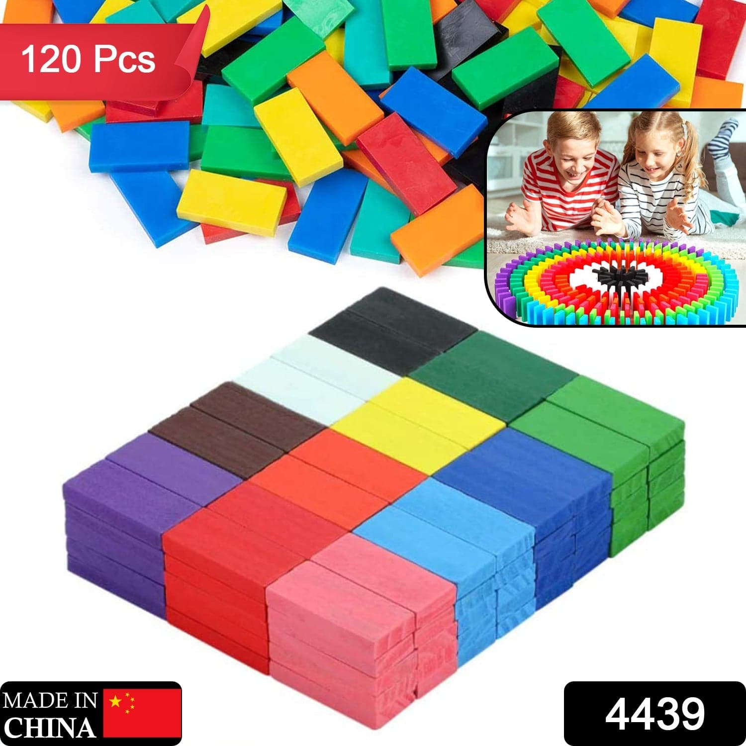 120Pc Dominoes Blocks Set Multicolor Wooden Toy Building Indoor Game Toy. thumbnail 2