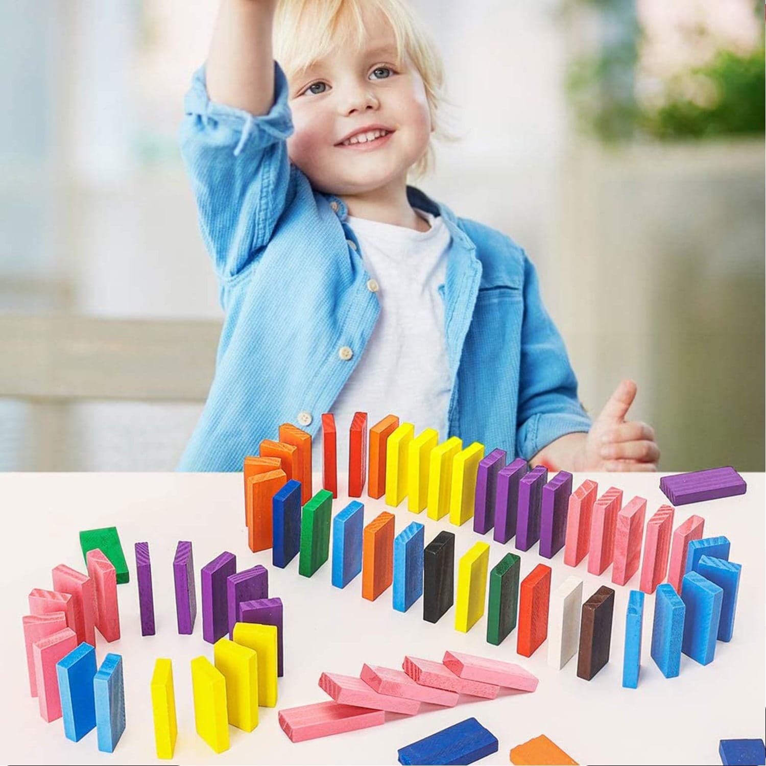 120Pc Dominoes Blocks Set Multicolor Wooden Toy Building Indoor Game Toy. thumbnail 7