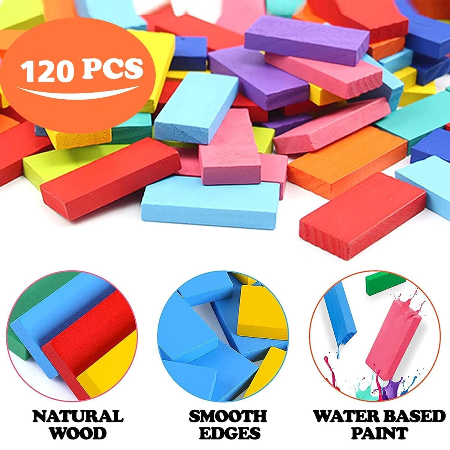 120Pc Dominoes Blocks Set Multicolor Wooden Toy Building Indoor Game Toy. thumbnail 8