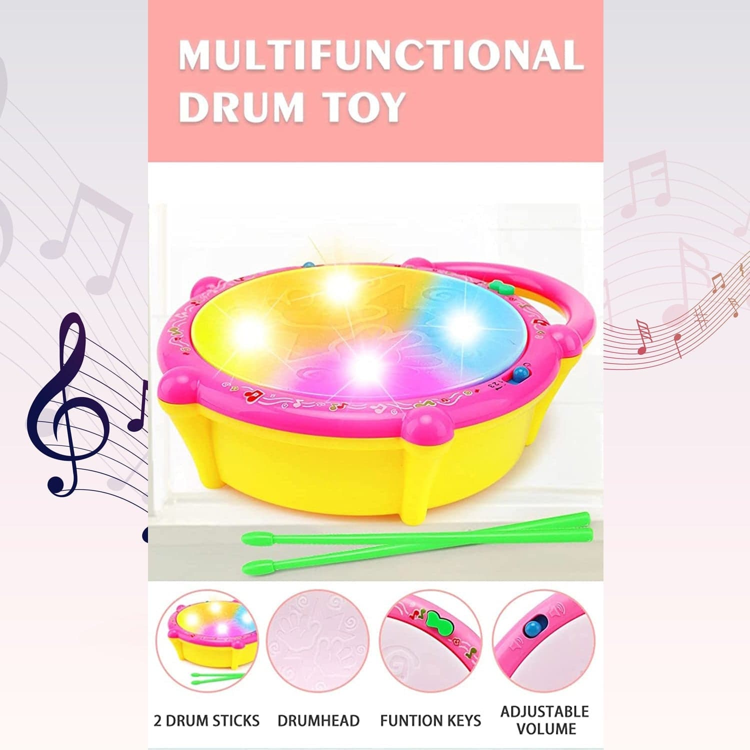 Flash Drum Toy of Colorful Musical Drum with Light Effects, Best Gift for Kids thumbnail 10