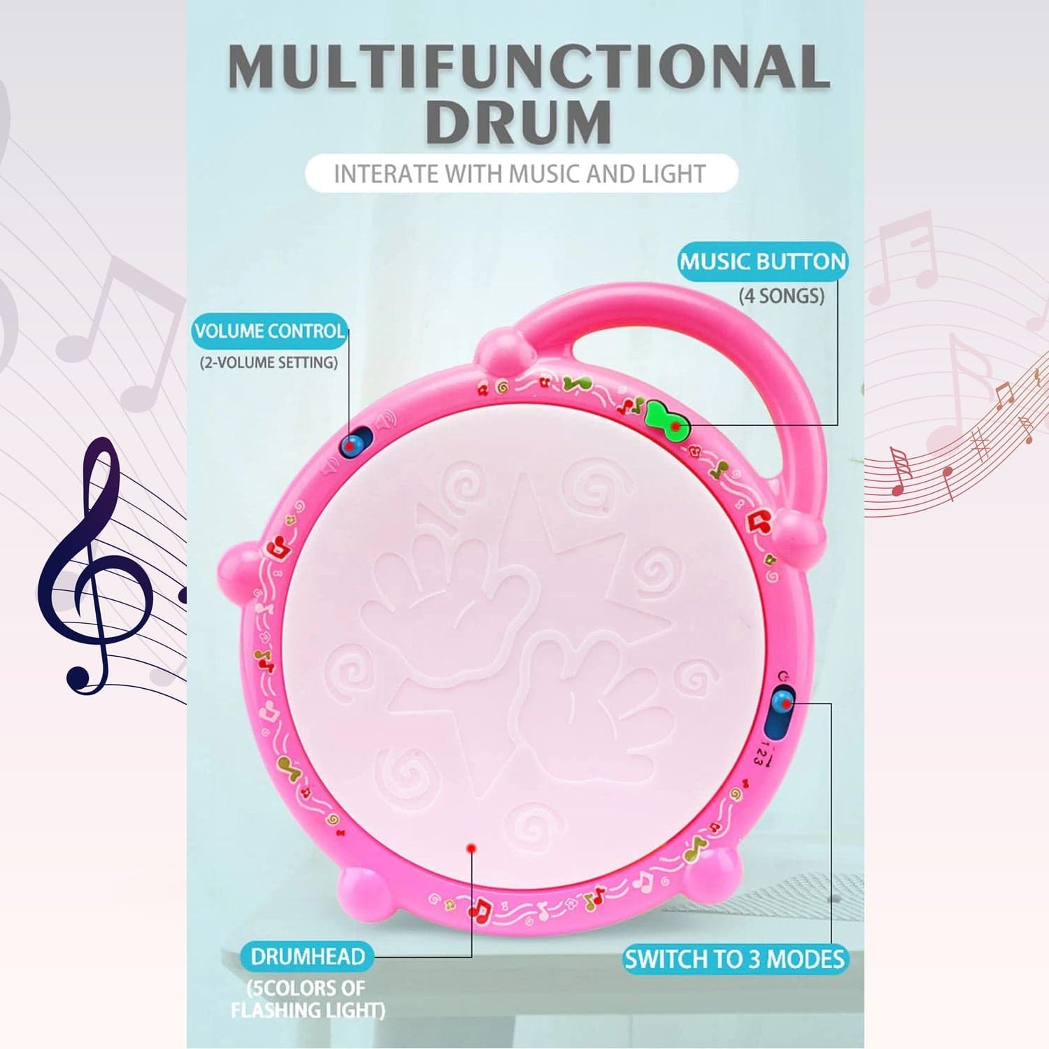 Flash Drum Toy of Colorful Musical Drum with Light Effects, Best Gift for Kids thumbnail 6