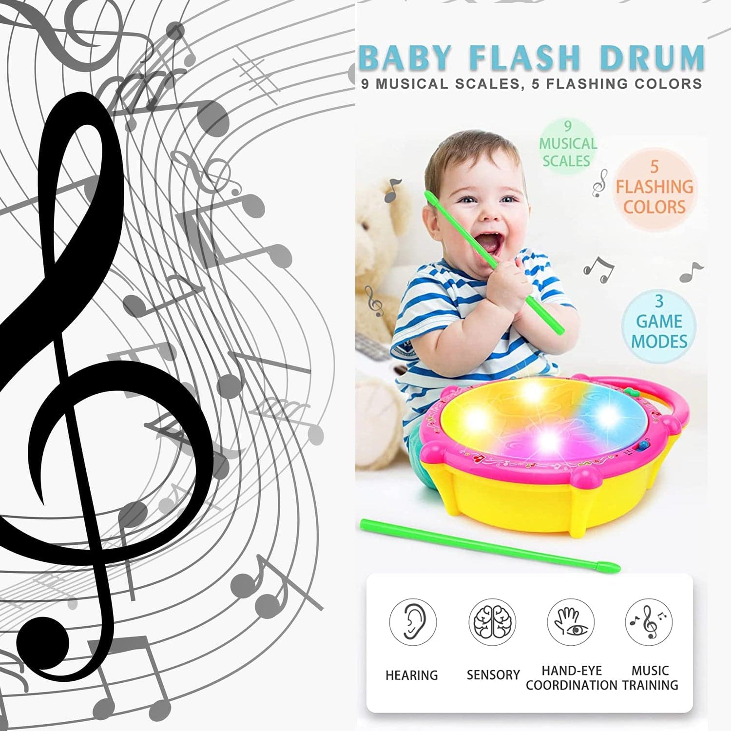 Flash Drum Toy of Colorful Musical Drum with Light Effects, Best Gift for Kids thumbnail 9