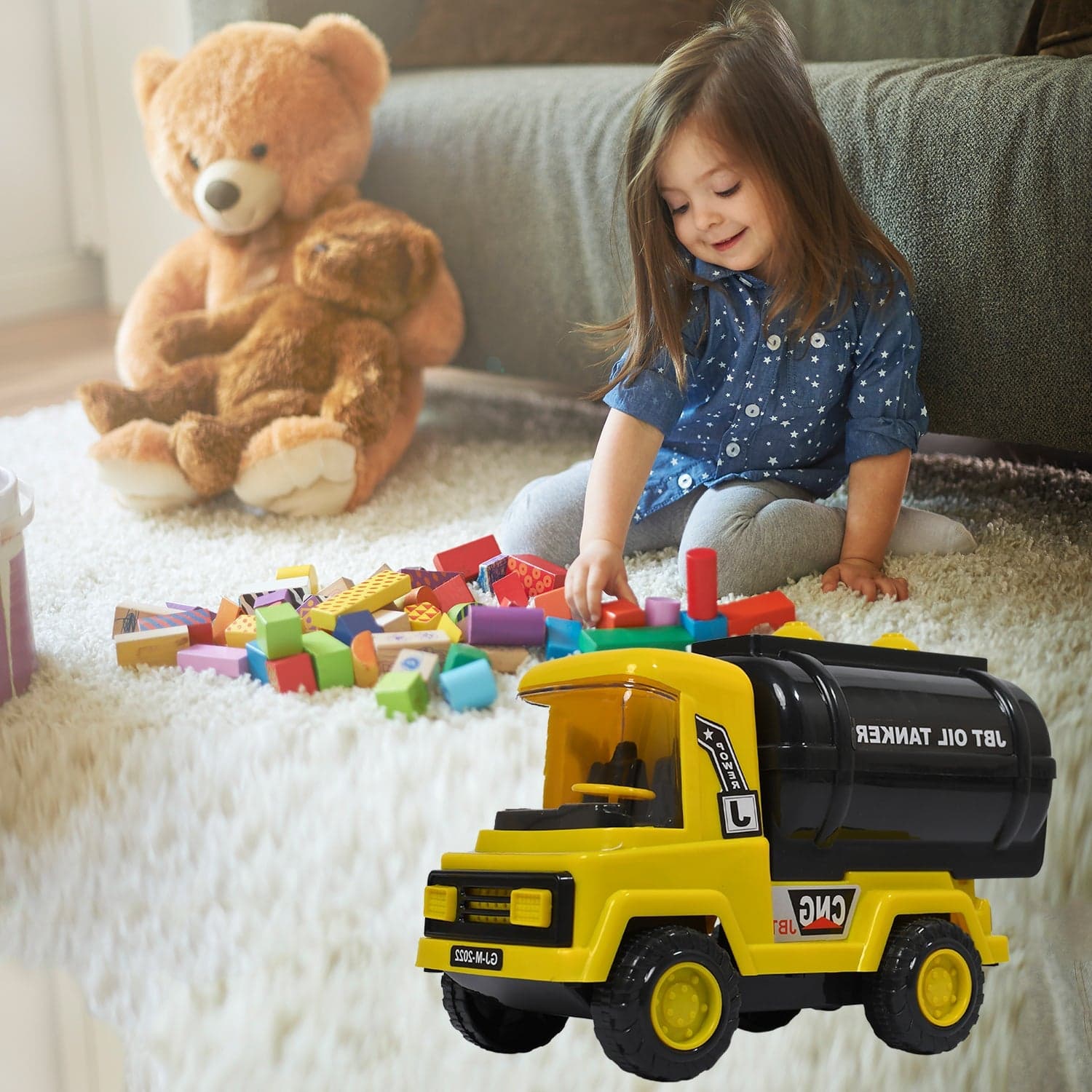Big Heavy Duty Unbreakable Toy Truck with Sound | Friction Powered Oil-Water Tanker thumbnail 1
