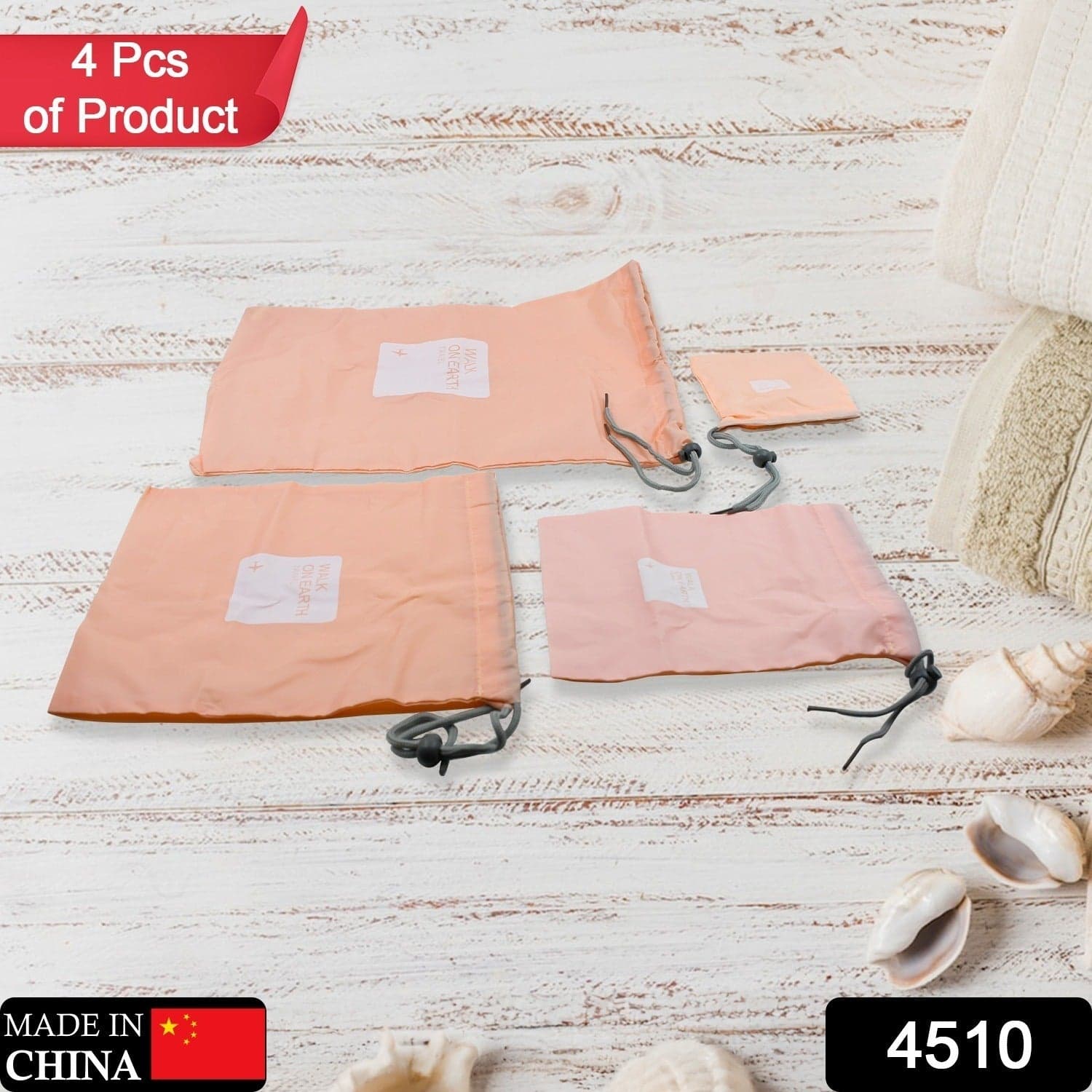 Travel Storage Bag Set of Waterproof Nylon Drawstring Organizers for Clothes & Shoes (4 Pc) thumbnail 2