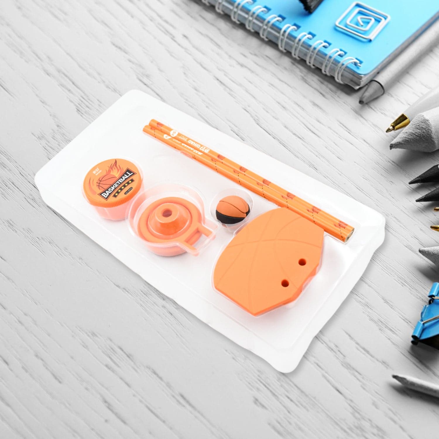 Football & Basketball Stationery Kit Of Pencil, Sharpener & Eraser For Kids (Birthday Gift) thumbnail 4