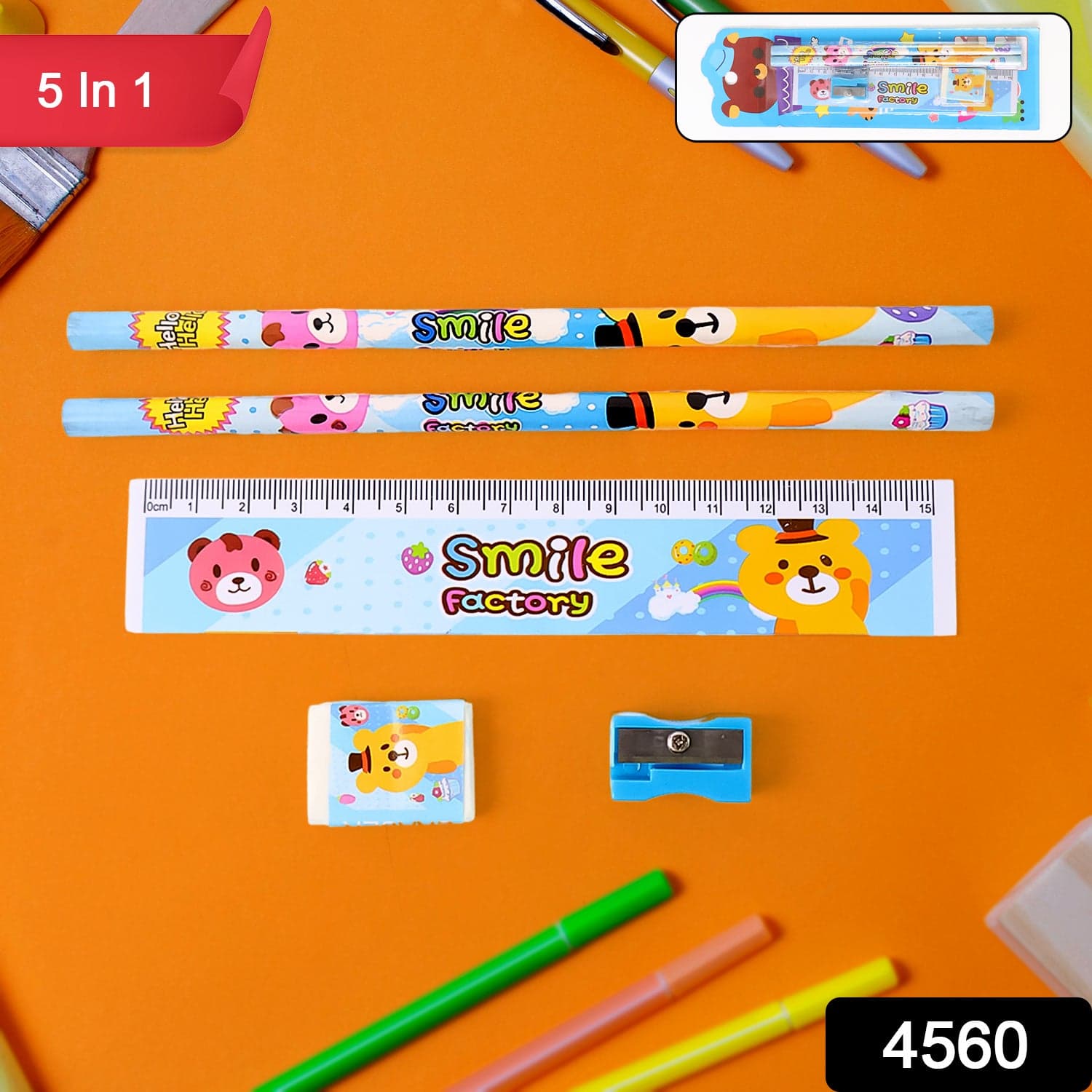 Wooden Pencil Set (5 Pc): School Supplies, Stationery Set for Kids thumbnail 2