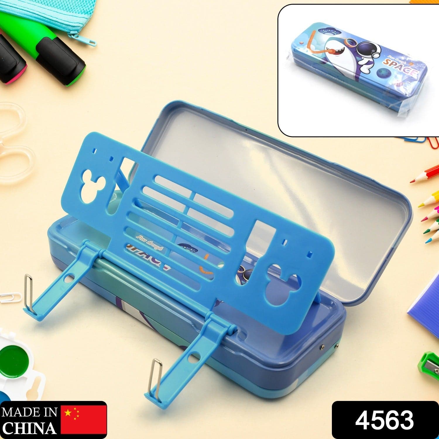 Metal Pencil Box Pencil Case Double Compartment For Kids Stationery Compass Box thumbnail 2