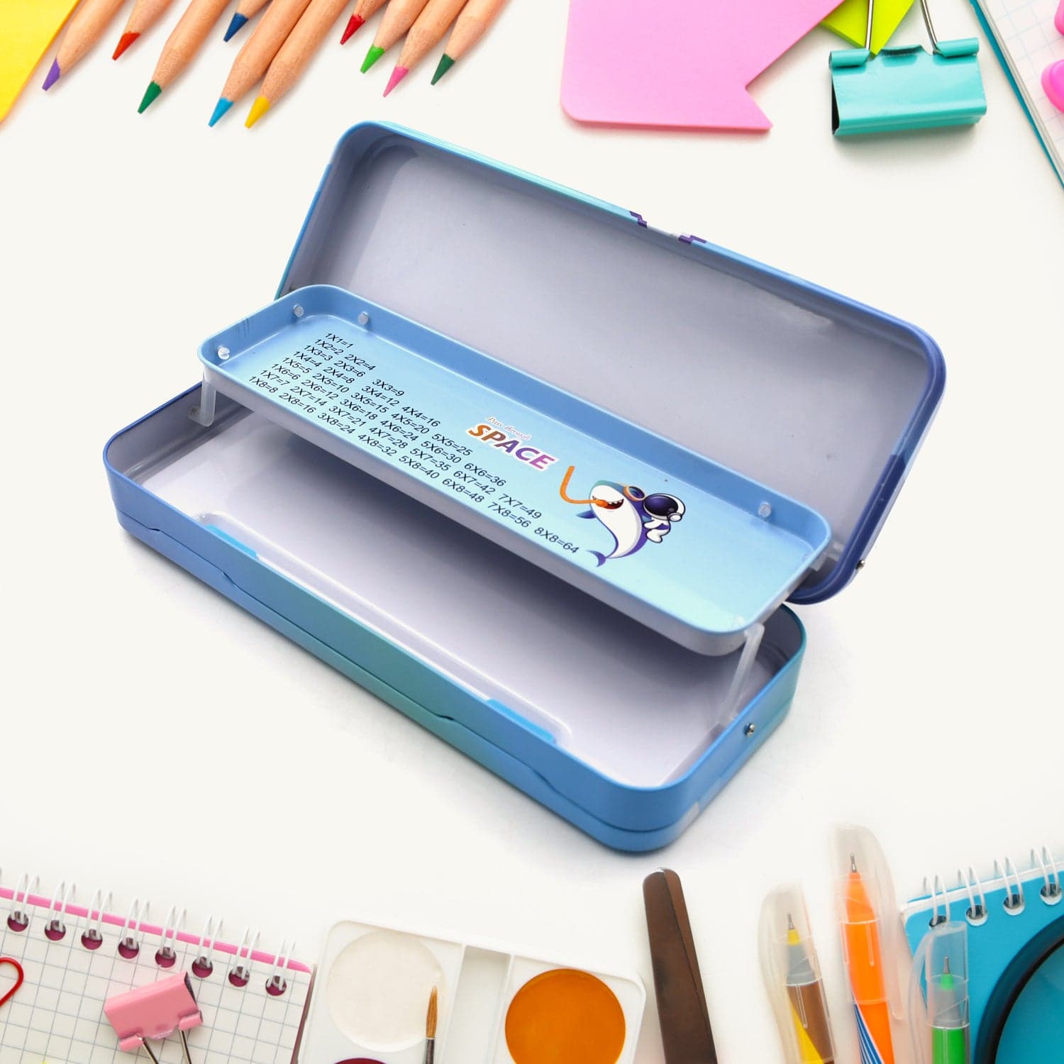 Metal Pencil Box Pencil Case Double Compartment For Kids Stationery Compass Box thumbnail 5