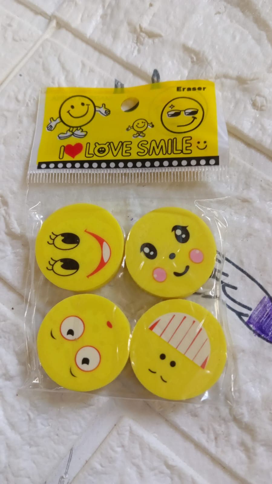 Cute Smile Emoji Eraser Set of Perfect for Kids (4pc Set) thumbnail 7