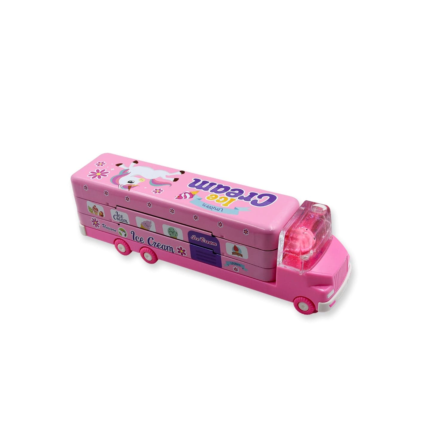 Double Decker Magic Truck Compass Multi Level Metal Truck Compass Pencil Case with Movable Wheels & Sharpener (Mix Design) thumbnail 5
