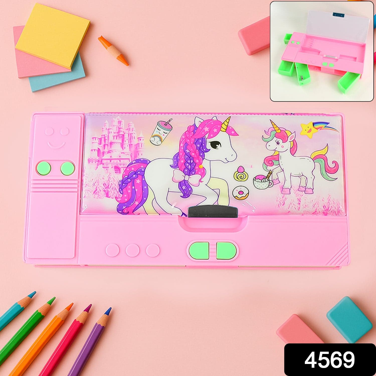 Multi Purpose Gadget Jumbo Pencil Box Compass Jumbo 2 Side Slot Geometry Box Compass Use School  thumbnail 2