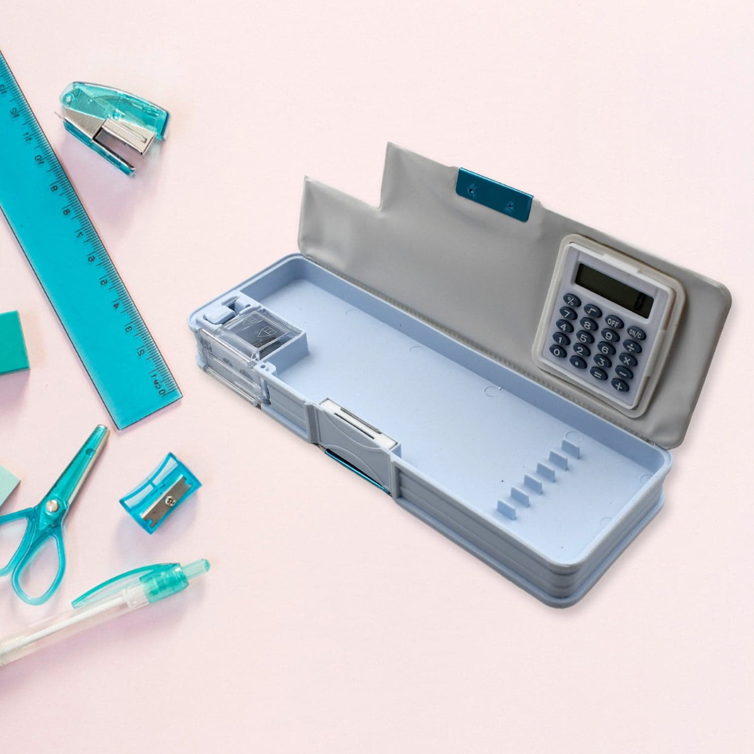 Double Sided Magnetic Geometry Box, Pencil Box With Calculator And Sharpener For Boys Art Plastic Pencil Box For Girls And Boys thumbnail 1