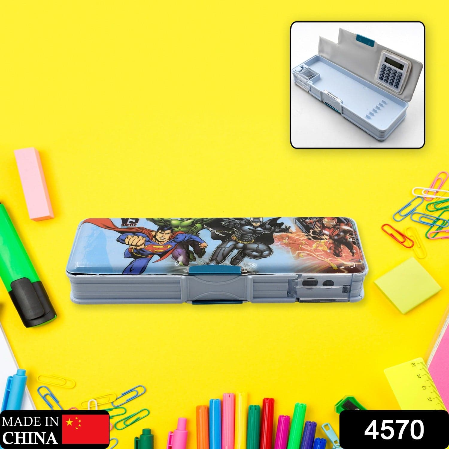 Double Sided Magnetic Geometry Box, Pencil Box With Calculator And Sharpener For Boys Art Plastic Pencil Box For Girls And Boys thumbnail 2