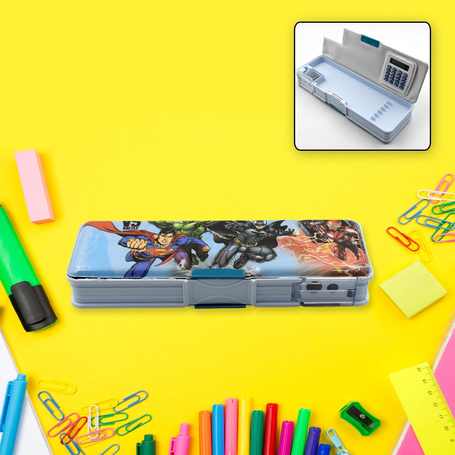 Double Sided Magnetic Geometry Box, Pencil Box With Calculator And Sharpener For Boys Art Plastic Pencil Box For Girls And Boys thumbnail 5