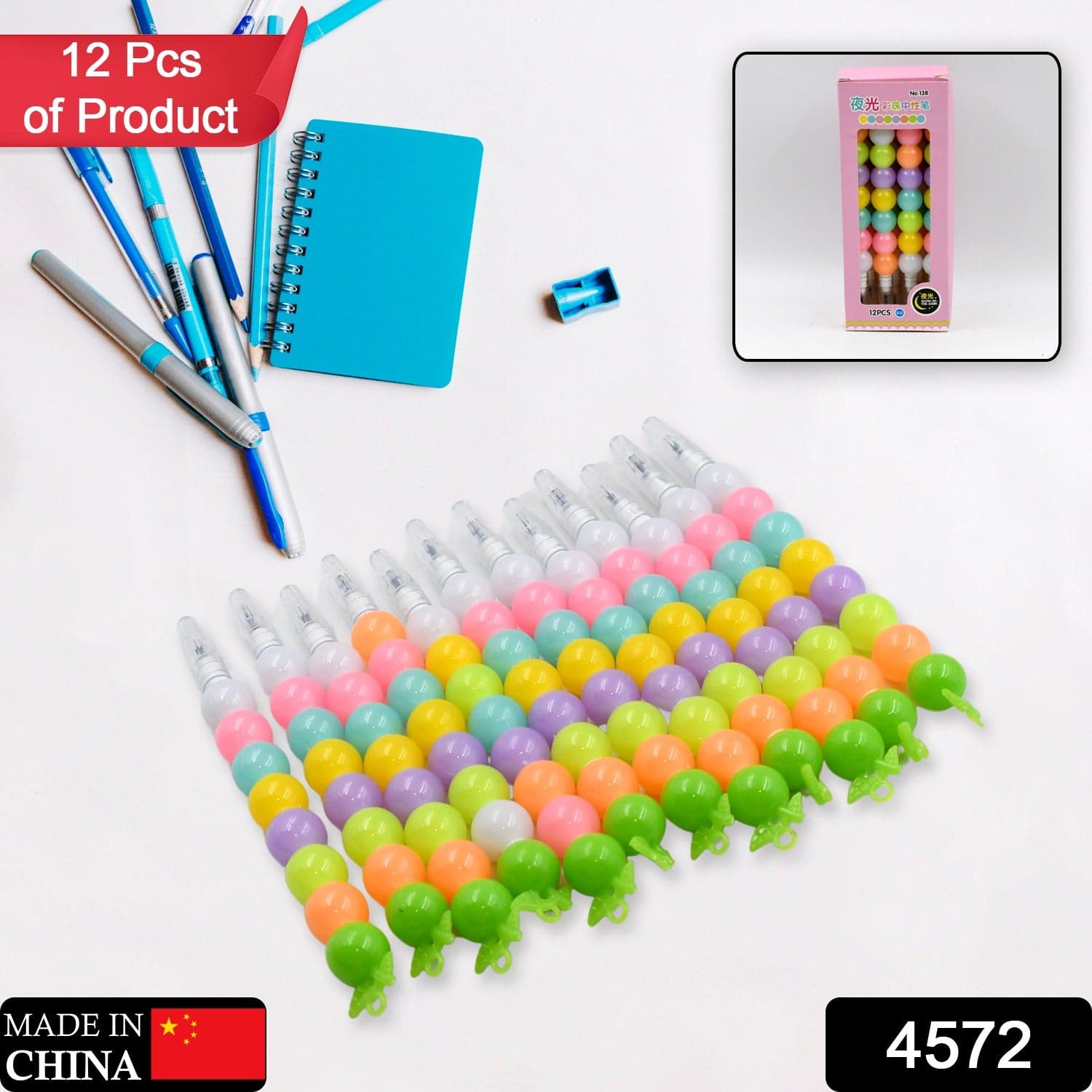 Stylish Pearls Pen Set of Fancy Multicolor Non-Sharpening Moti Gel Pens for Kids (12 Pc Set) thumbnail 2