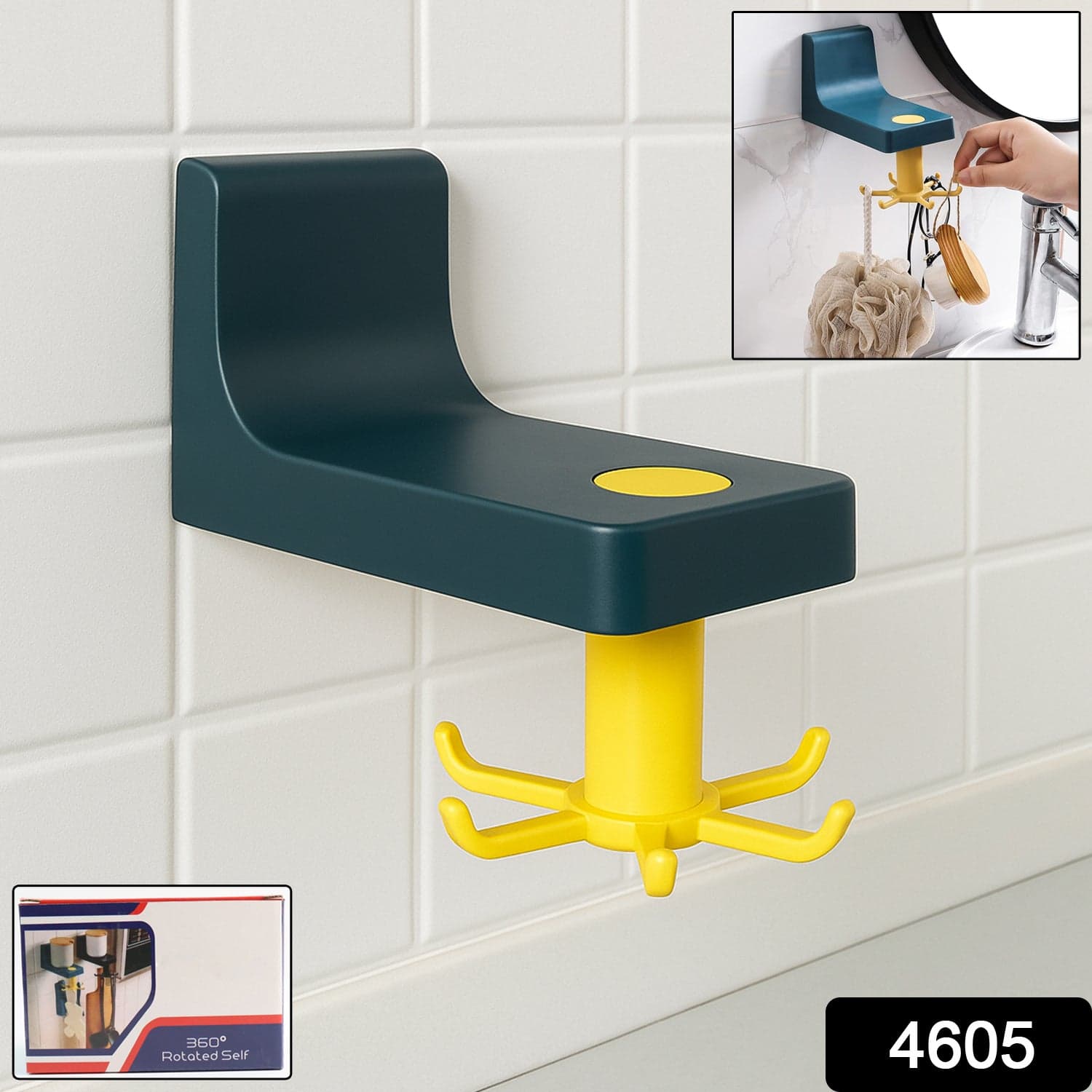 360 Degree Rotating Self Adhesive Plastic Wall Hook Hanger; Multifunctional Hanger with 6 Heavy Duty Claw Hooks thumbnail 2