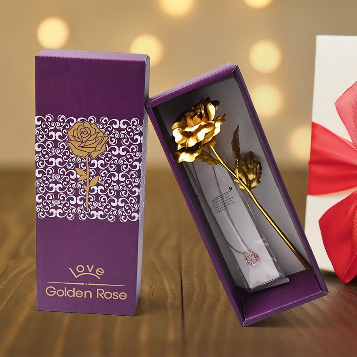 Golden Rose & Necklace Set Perfect Gift Set thumbnail 1